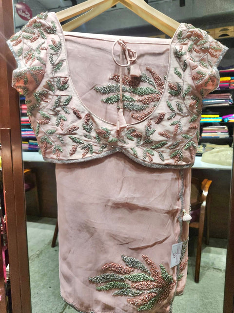 Blush Pink Tissue Party Wear Saree