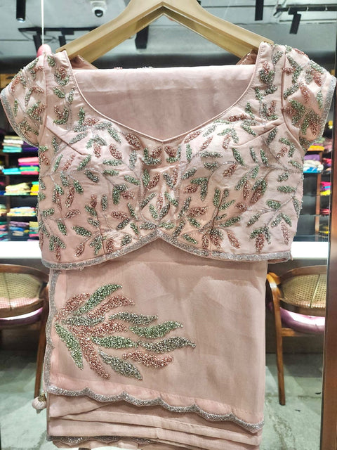 Blush Pink Tissue Party Wear Saree