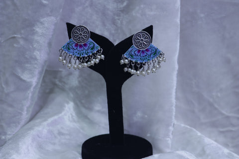 Handpainted skyblue with white pearl earrings