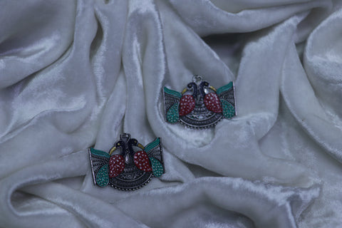 Hand Painted Peacock White Metal Earrings