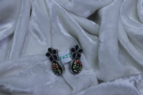 Black stone hand painted studs