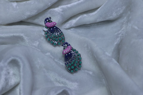 Hand painted peacock earrings