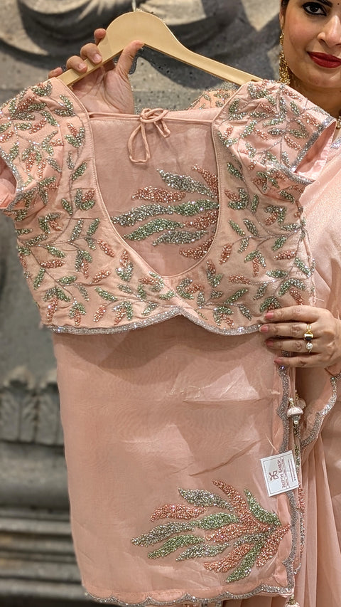 Blush Pink Tissue Party Wear Saree