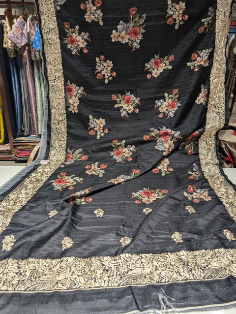 Matka Silk Digital Print With Parsi Work