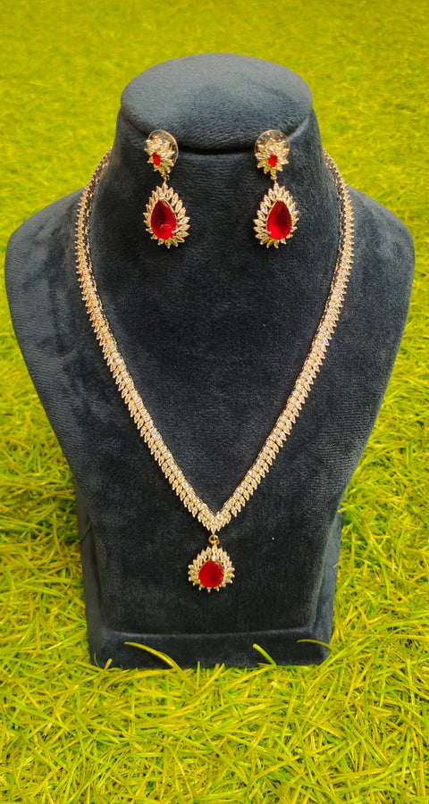 Red Ruby Silver Necklace Set