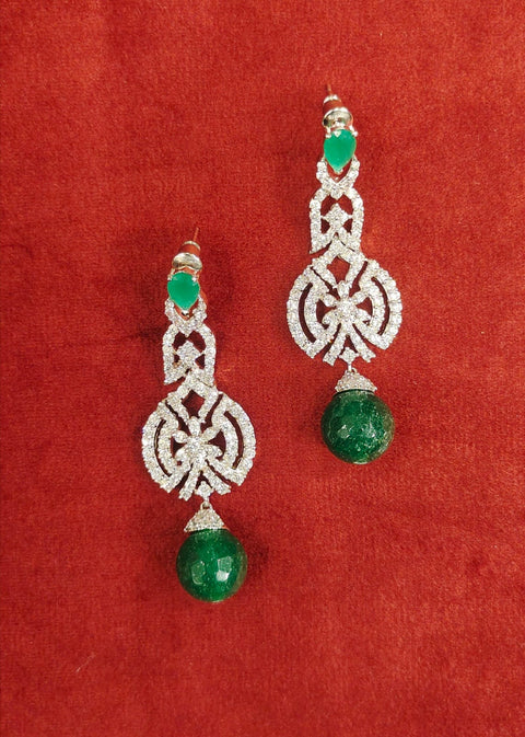 Single Green Bead Silver Earrings