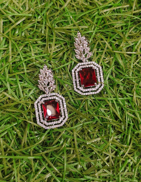 Red Gemstone Silver Earrings