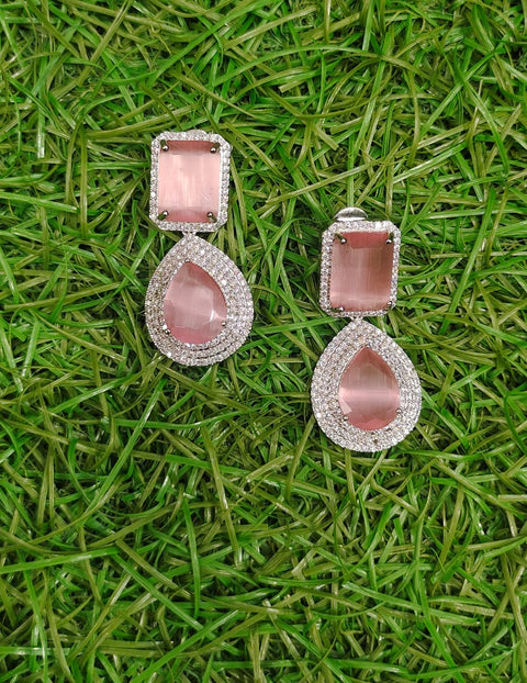 Baby Pink Gemstones Silver Earrings