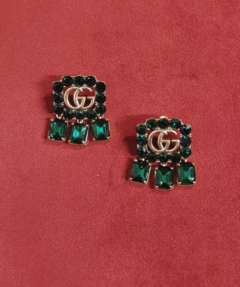 Vintage Gucci Gold and Green Rain Stone Earrings