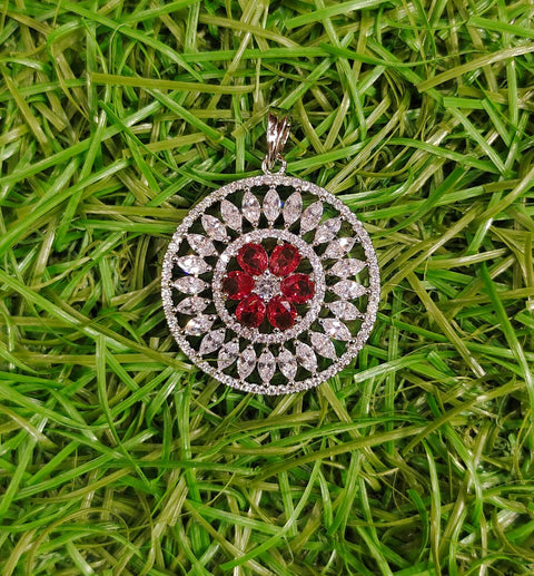 Phulwari Ruby American Diamond Pendant and Studs