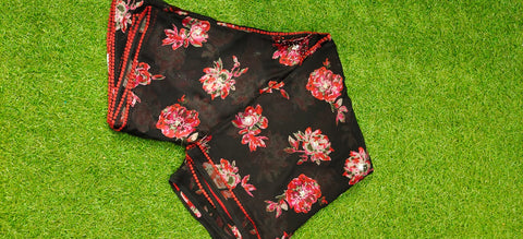 saree - black with red florals