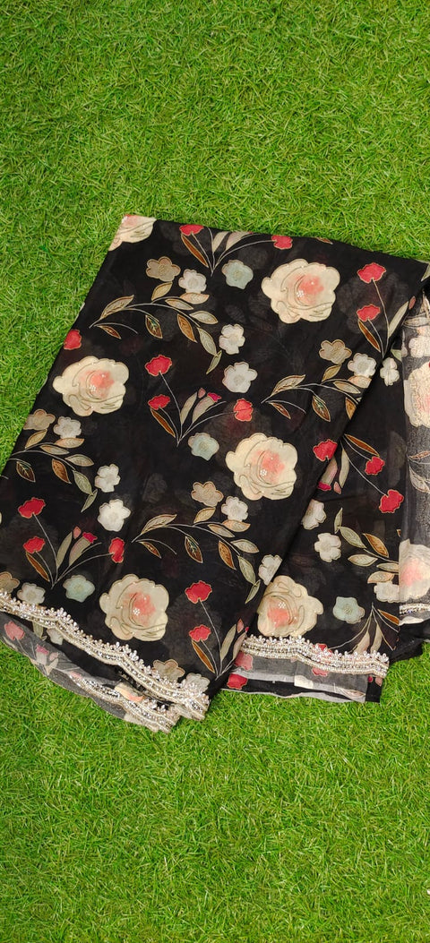 saree - black with florals