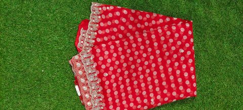 saree - red with polka dots