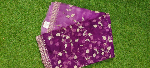 saree - purple with zari work