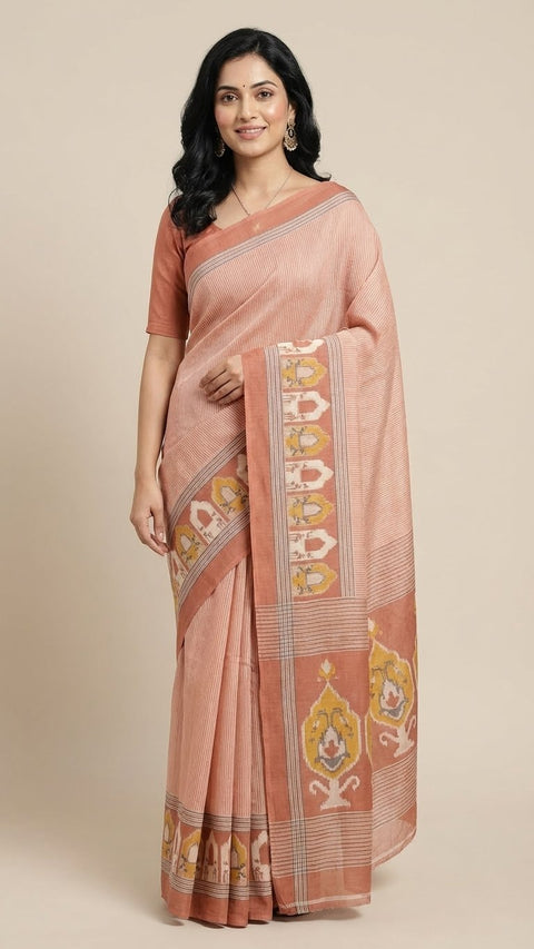 Satin Print Sarees With Fine Vertical Stripes