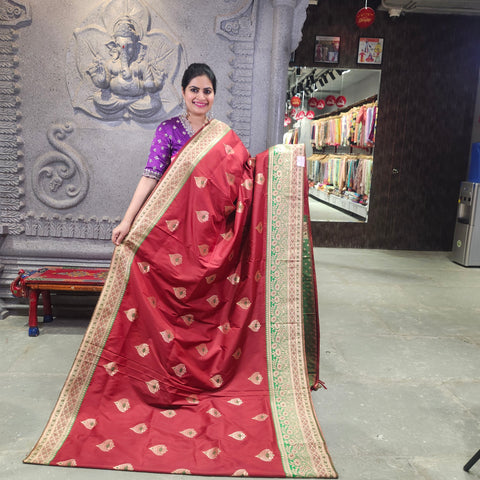 Vintage maroon banarasi saree