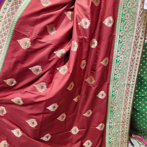 Vintage maroon banarasi saree