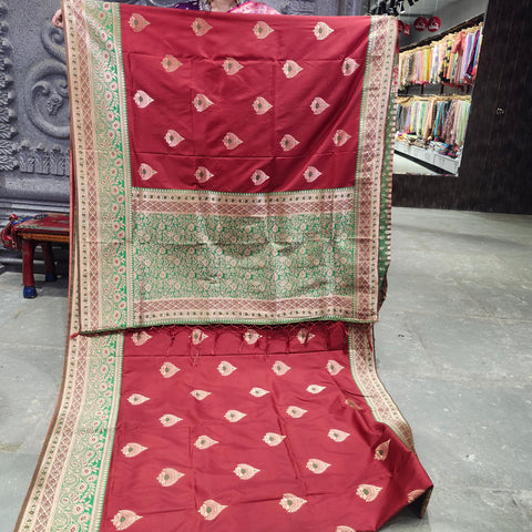 Vintage maroon banarasi saree